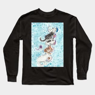 Dinner Time  kittens cat  watercolor painting Long Sleeve T-Shirt